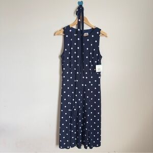 Anne Klein Navy/White Zipper Back Polka Dot Sleeveless Dress US 8